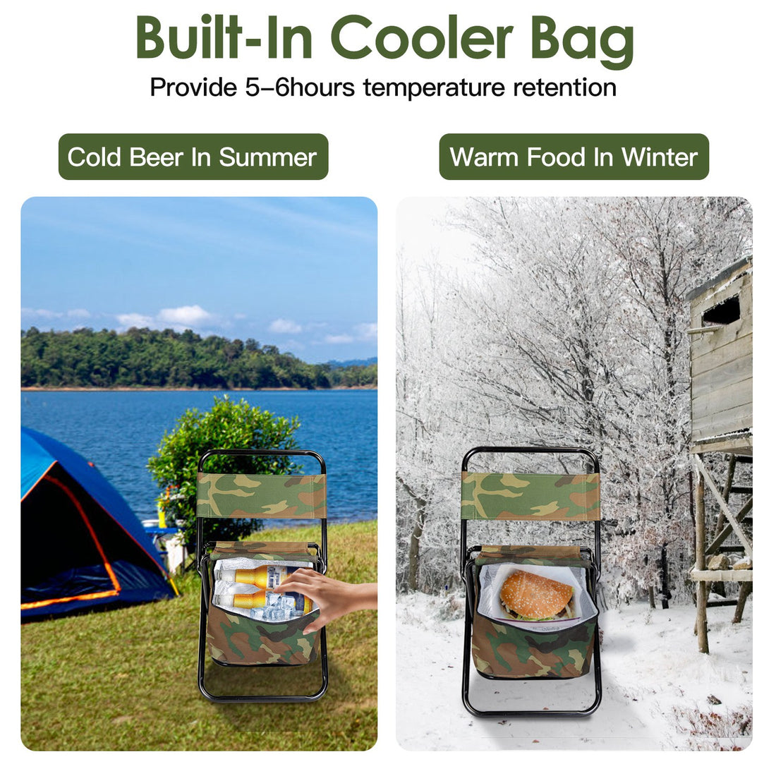 Foldable Fishing Chair With Backrest And Built-In Cooler Bag