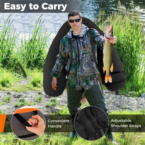 350lbs Inflatable Fishing Float Tube With Rod Holder And Fish Ruler