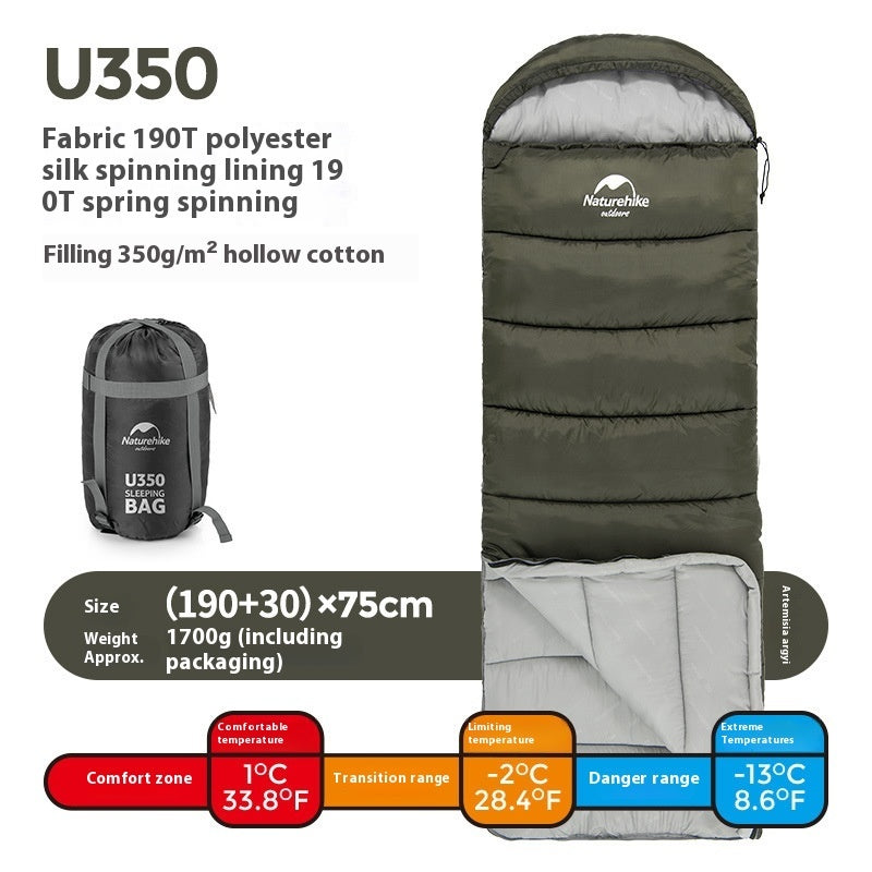 Naturehike Hooded Envelope Sleeping Bag Outdoor Camping Cold-Proof Double