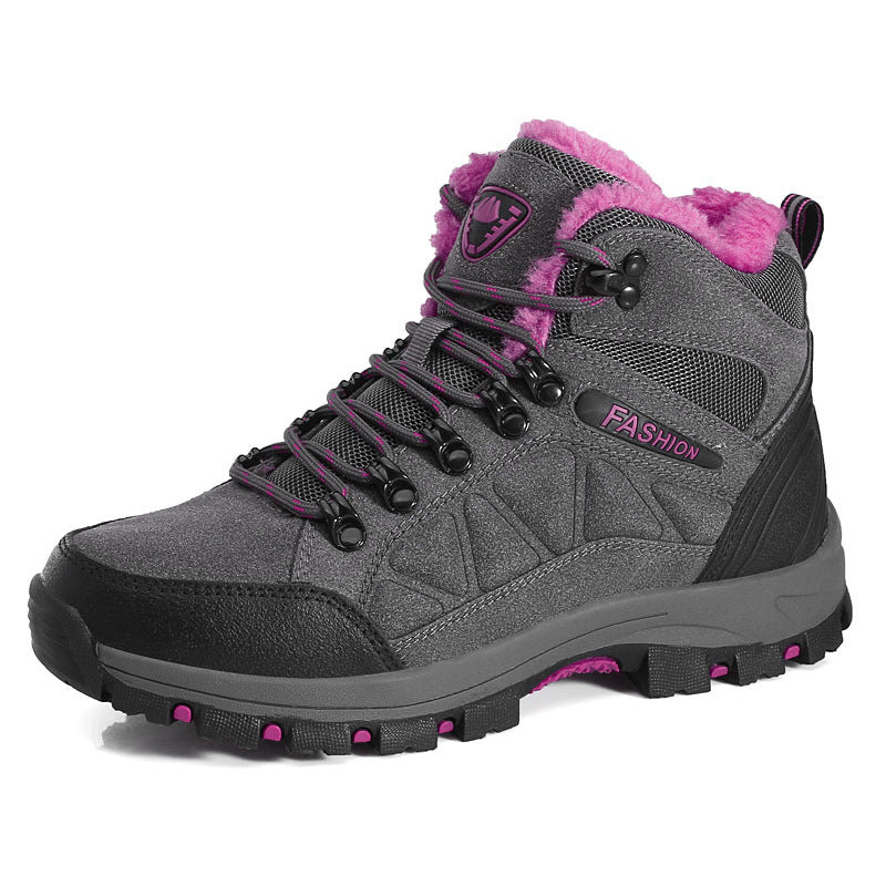 Women’s High-Top Hiking Shoes Cowhide Fleece-Lined Outdoor Sneakers