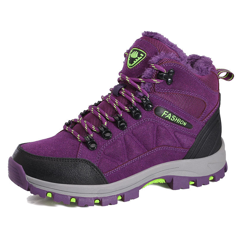 Women’s High-Top Hiking Shoes Cowhide Fleece-Lined Outdoor Sneakers