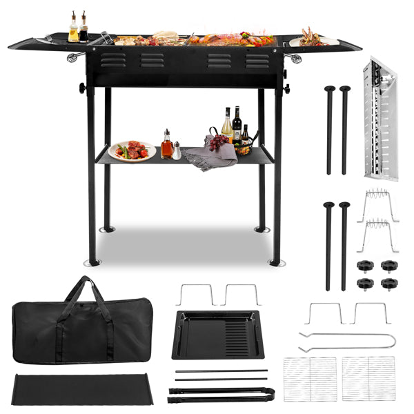 Rectangular Black Iron Barbecue Grill Compact Durable Design