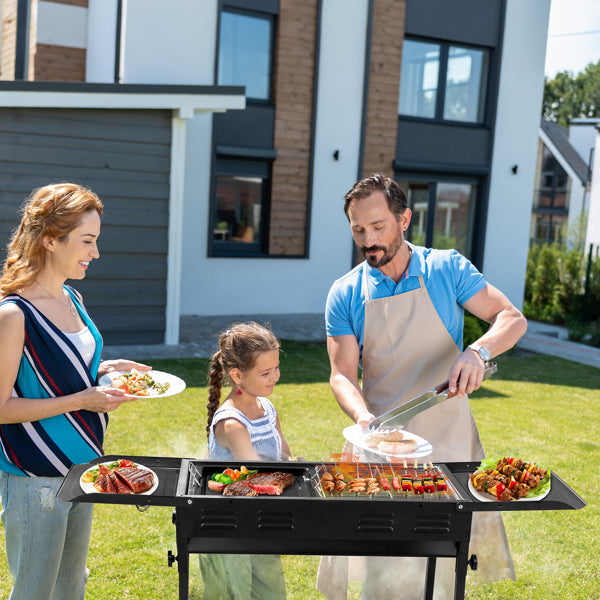 Rectangular Black Iron Barbecue Grill Compact Durable Design