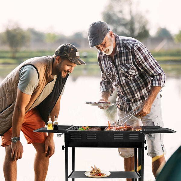 Rectangular Black Iron Barbecue Grill Compact Durable Design