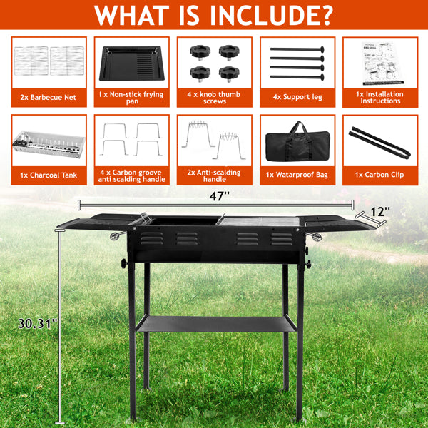 Rectangular Black Iron Barbecue Grill Compact Durable Design