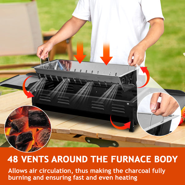 Rectangular Black Iron Barbecue Grill Compact Durable Design