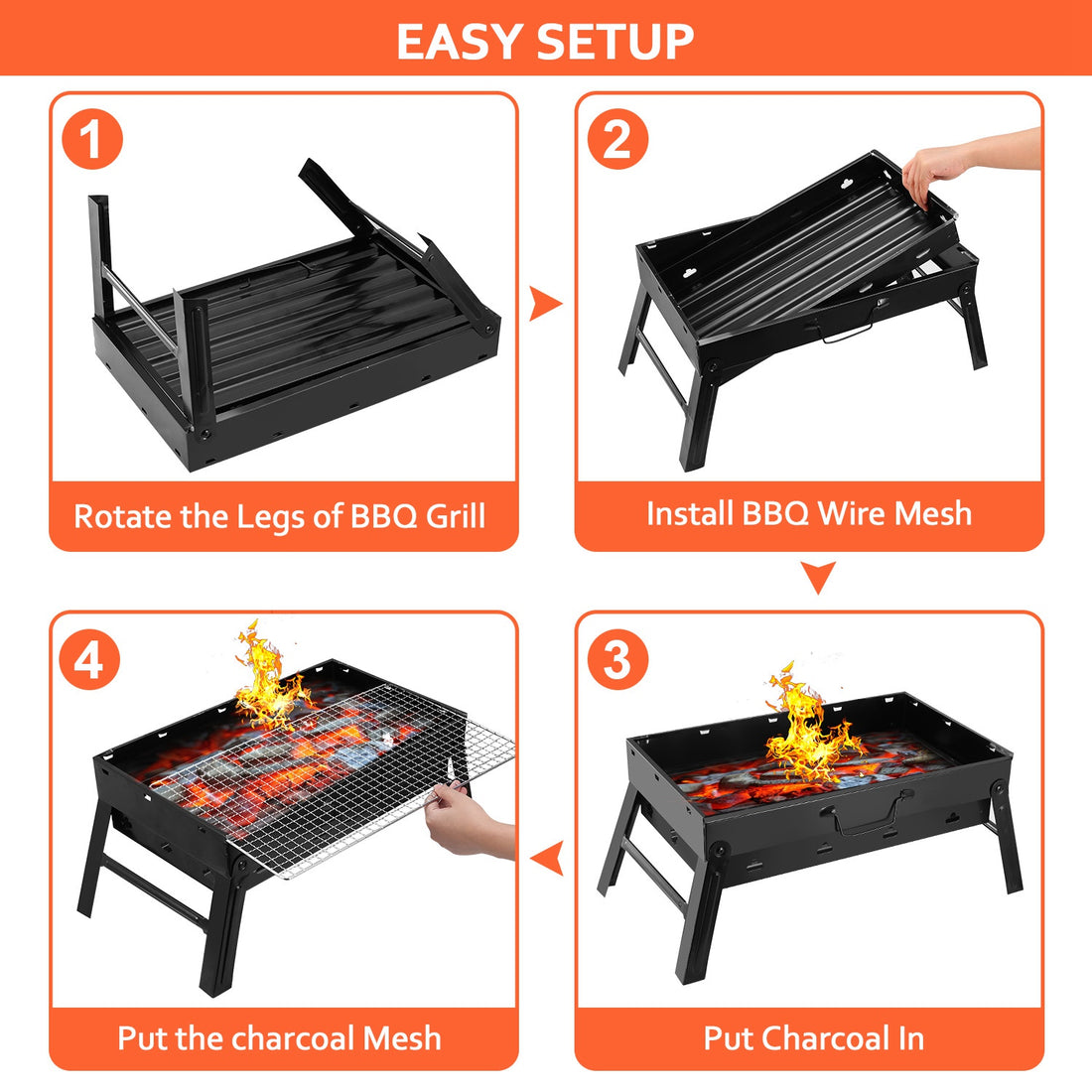 Portable Foldable Charcoal BBQ Grill Lightweight Camping Smoker Grill