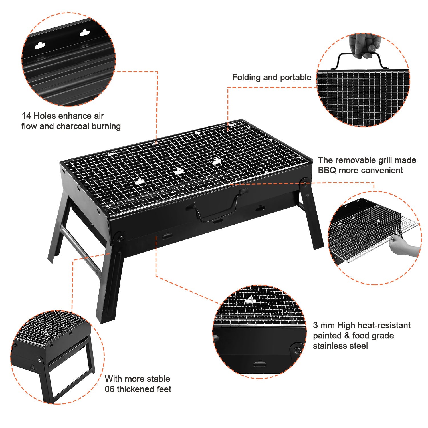 Portable Foldable Charcoal BBQ Grill Lightweight Camping Smoker Grill