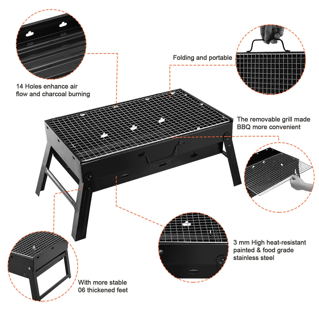 Portable Foldable Charcoal BBQ Grill Lightweight Camping Smoker Grill