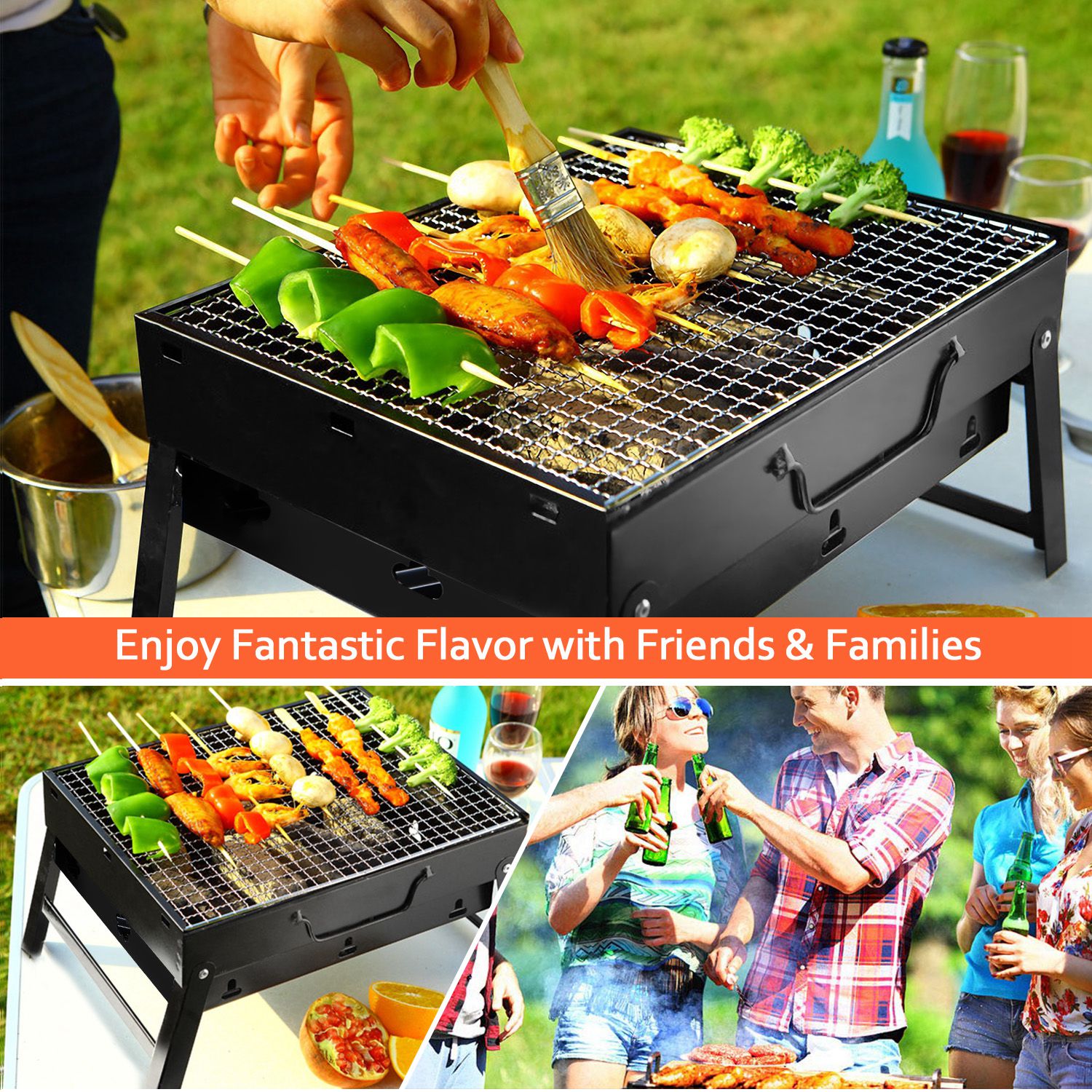 Portable Foldable Charcoal BBQ Grill Lightweight Camping Smoker Grill