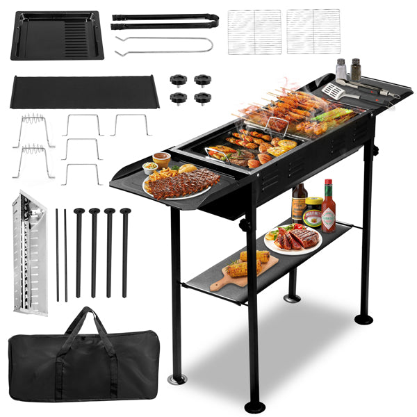 Rectangular Black Iron Barbecue Grill Compact Durable Design