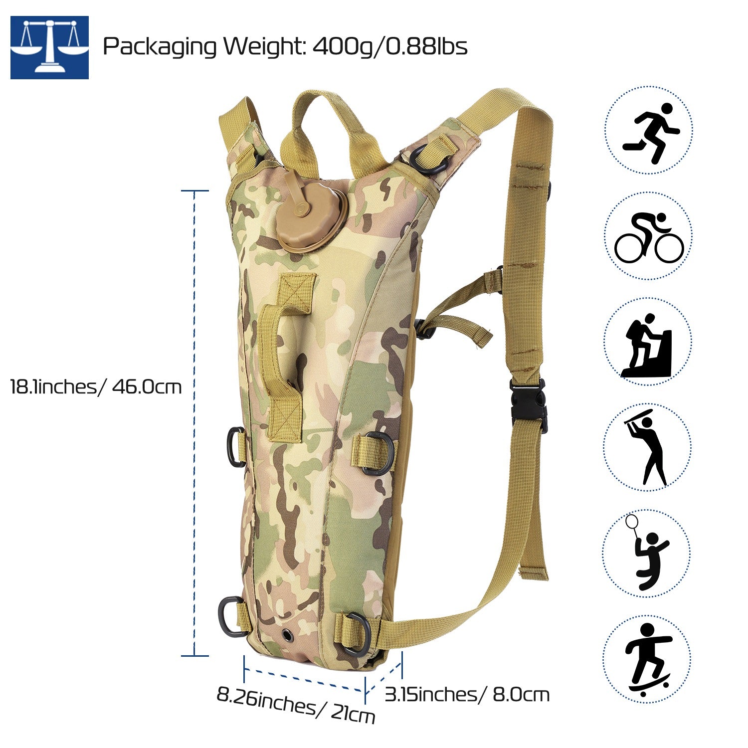 3L Tactical Hydration Pack With Adjustable Water Bladder