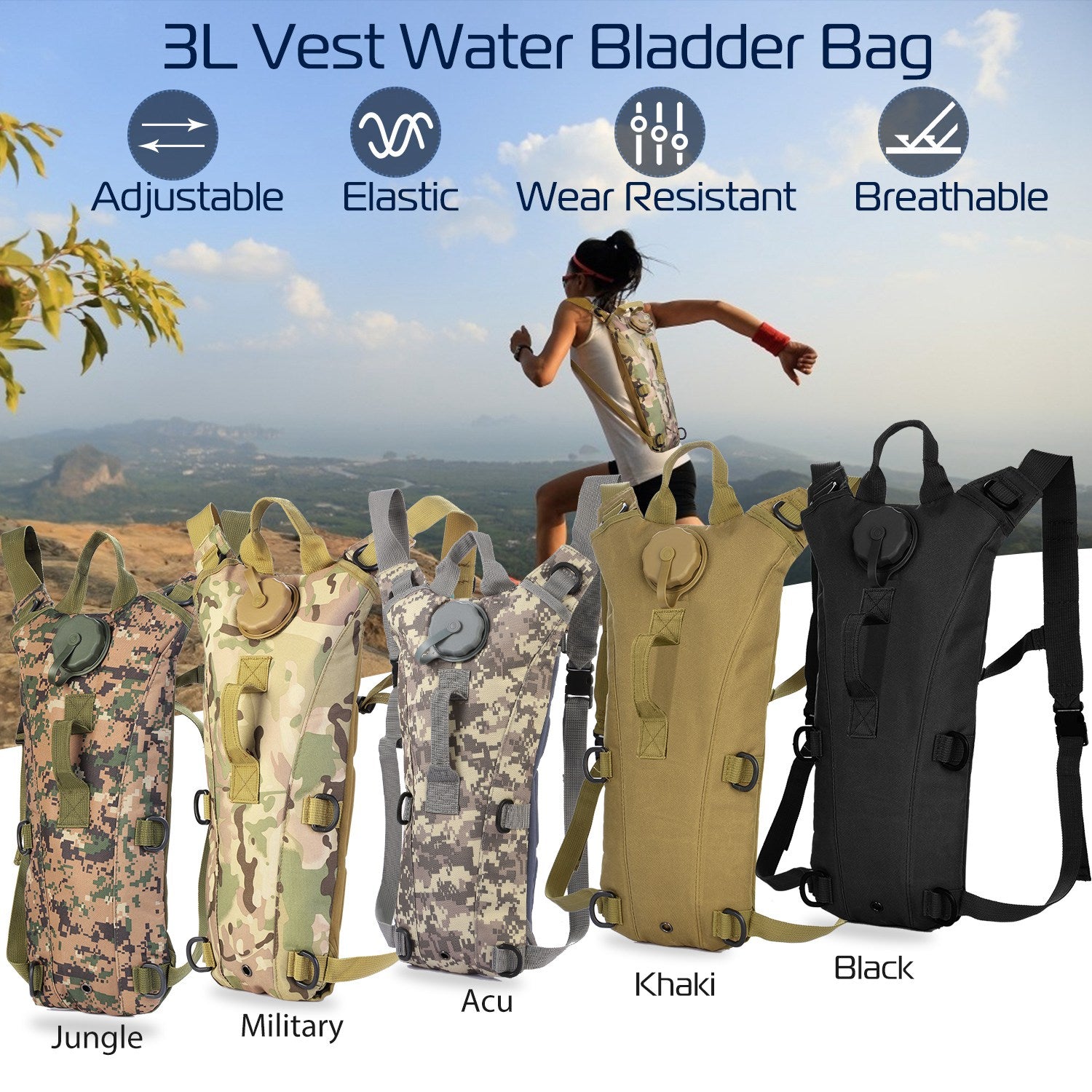 3L Tactical Hydration Pack With Adjustable Water Bladder