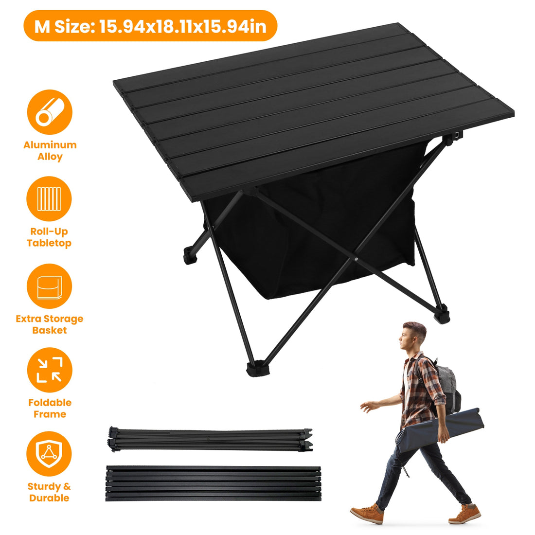 Foldable Aluminum Camping Table With Storage Basket And Carry Bag