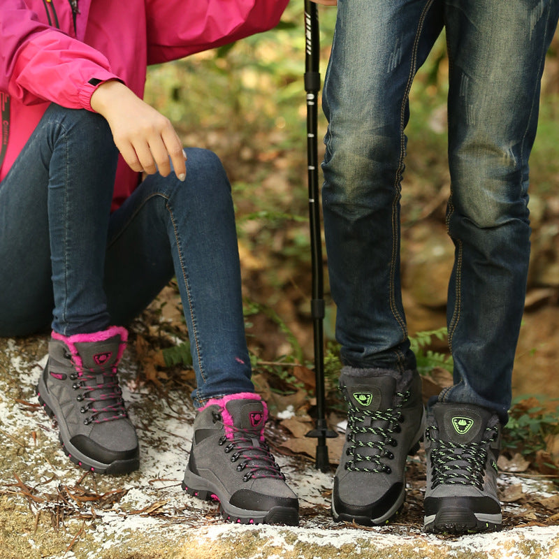 Women’s High-Top Hiking Shoes Cowhide Fleece-Lined Outdoor Sneakers