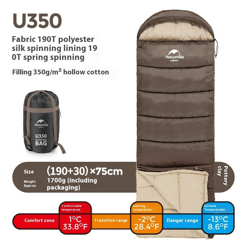 Naturehike Hooded Envelope Sleeping Bag Outdoor Camping Cold-Proof Double
