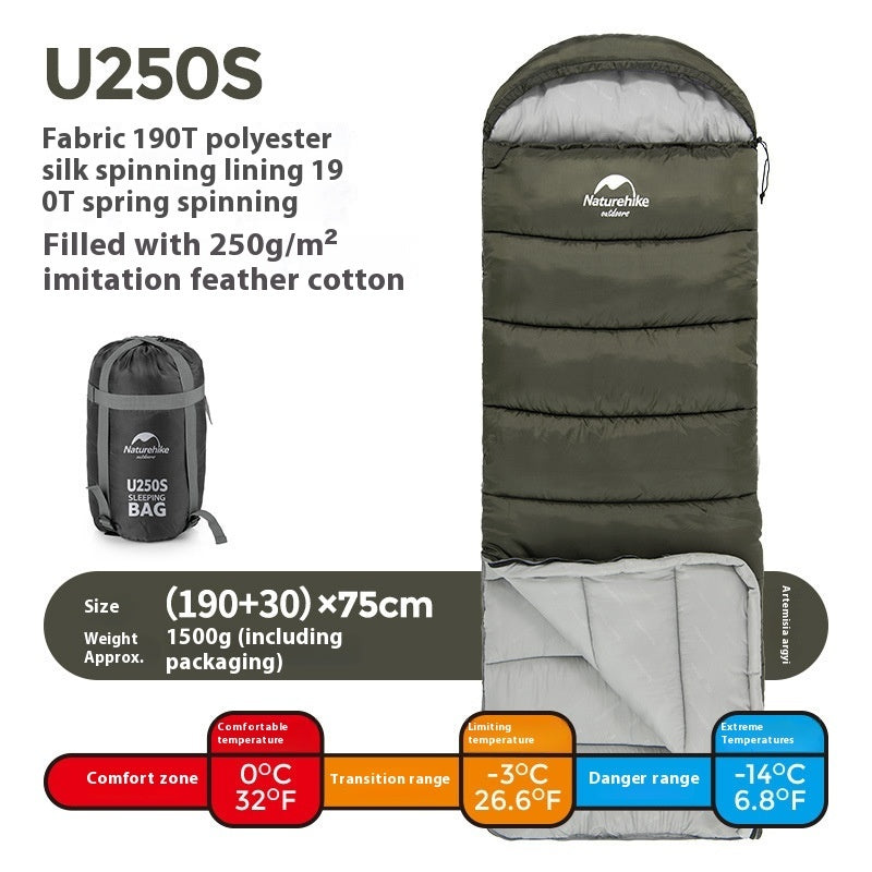 Naturehike Hooded Envelope Sleeping Bag Outdoor Camping Cold-Proof Double