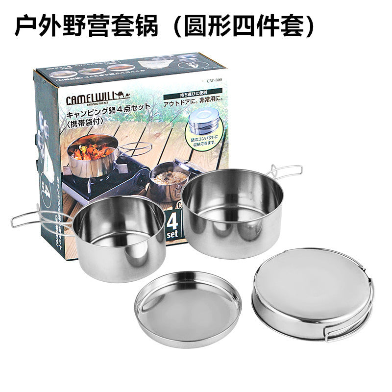 Outdoor Stainless Steel Camping Cookware Portable Pot Set