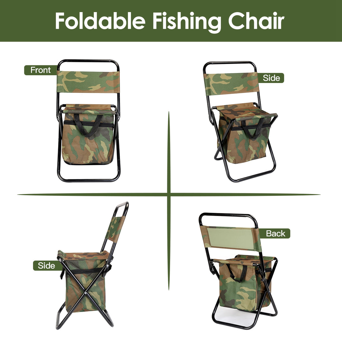 Foldable Fishing Chair With Backrest And Built-In Cooler Bag