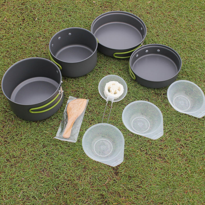 Portable Outdoor Camping Cookware Set Non-Stick Pan Pot Bowl