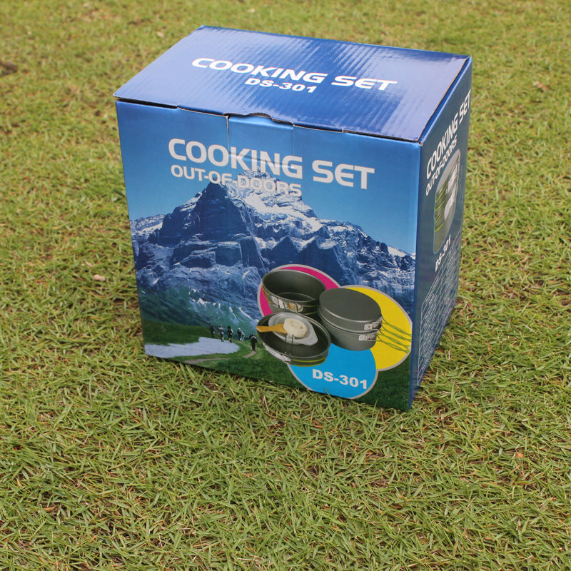Portable Outdoor Camping Cookware Set Non-Stick Pan Pot Bowl