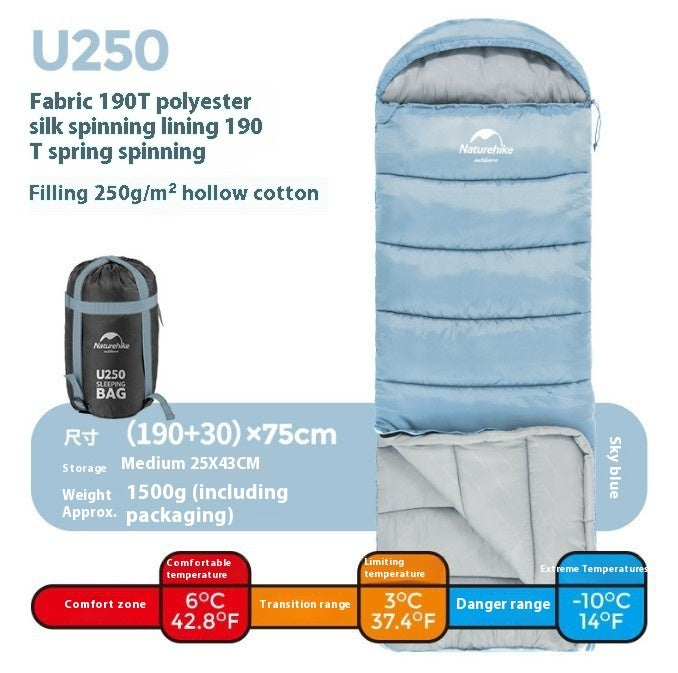 Naturehike Hooded Envelope Sleeping Bag Outdoor Camping Cold-Proof Double