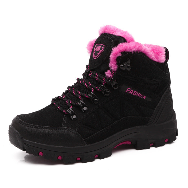 Women’s High-Top Hiking Shoes Cowhide Fleece-Lined Outdoor Sneakers
