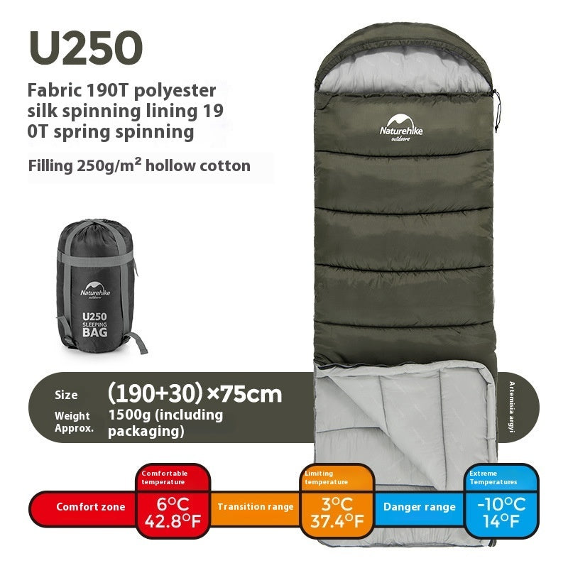 Naturehike Hooded Envelope Sleeping Bag Outdoor Camping Cold-Proof Double