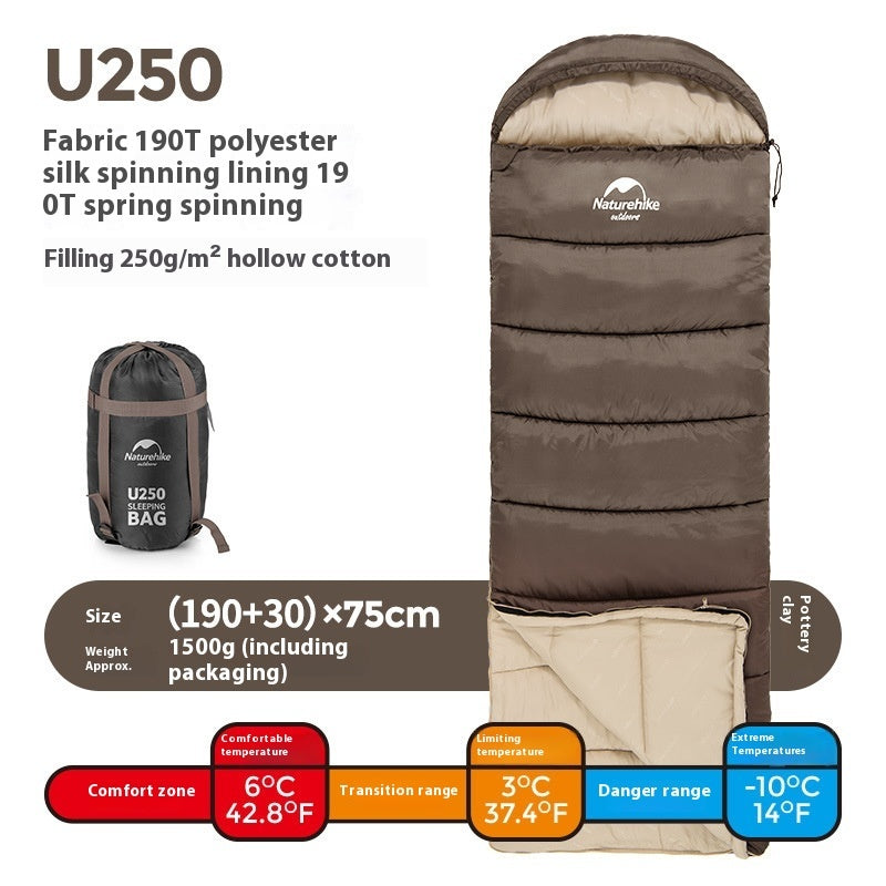 Naturehike Hooded Envelope Sleeping Bag Outdoor Camping Cold-Proof Double