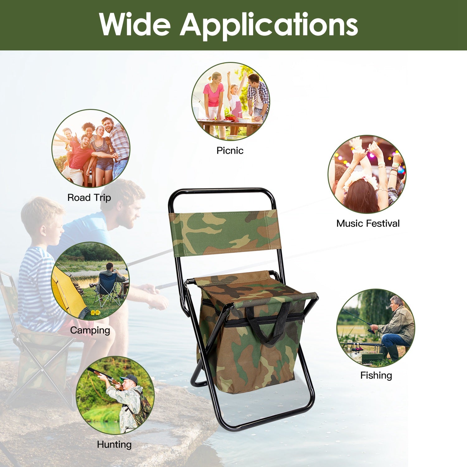 Foldable Fishing Chair With Backrest And Built-In Cooler Bag