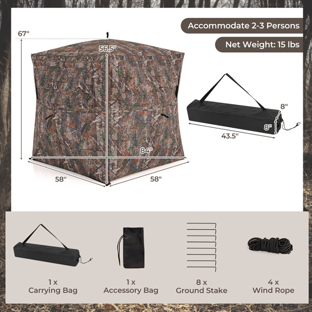 360° One-Way Hunting Ground Blind For 2-3 Persons