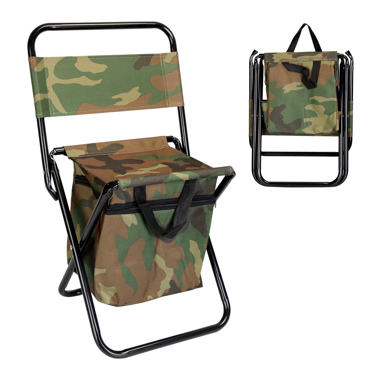 Foldable Fishing Chair With Backrest And Built-In Cooler Bag