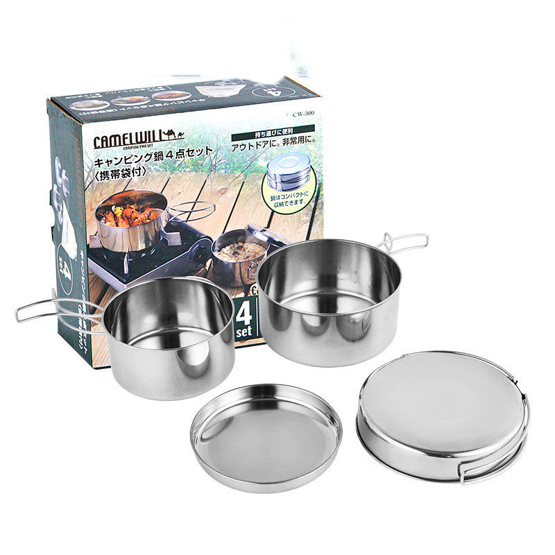 Outdoor Stainless Steel Camping Cookware Portable Pot Set