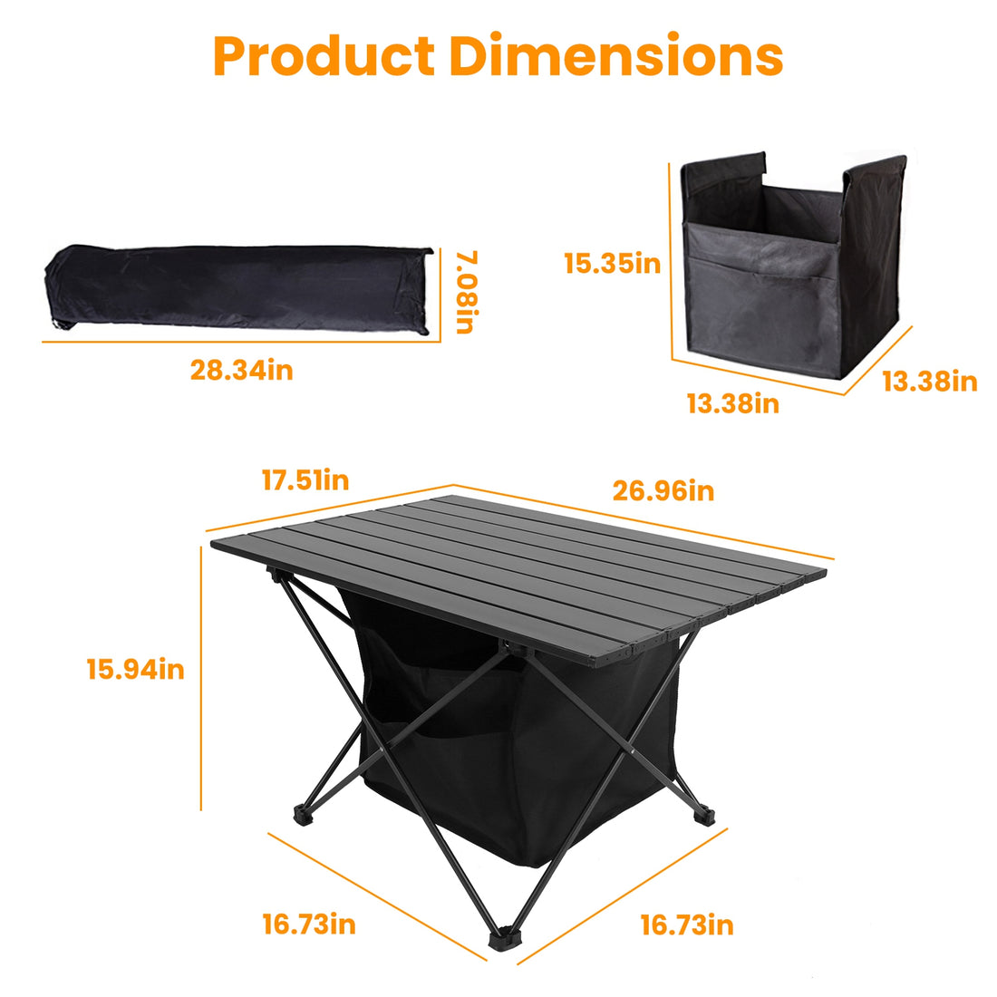 Foldable Aluminum Camping Table With Storage Basket And Carry Bag