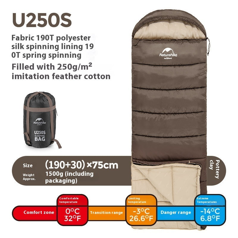 Naturehike Hooded Envelope Sleeping Bag Outdoor Camping Cold-Proof Double