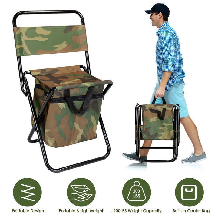 Foldable Fishing Chair With Backrest And Built-In Cooler Bag