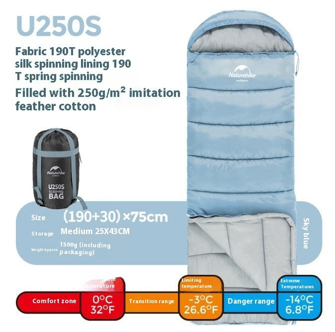 Naturehike Hooded Envelope Sleeping Bag Outdoor Camping Cold-Proof Double