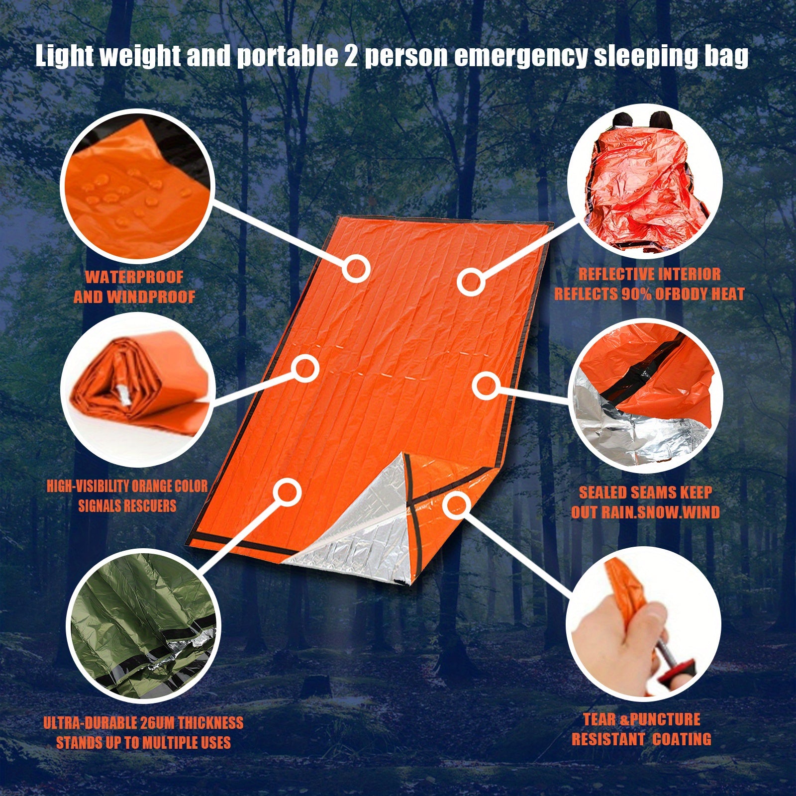 Portable Lightweight Thermal Sleeping Bag Blanket Bivy Sack for Camping