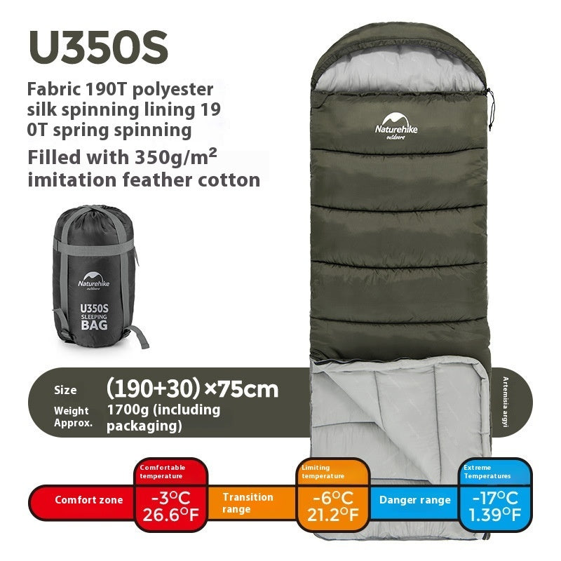 Naturehike Hooded Envelope Sleeping Bag Outdoor Camping Cold-Proof Double