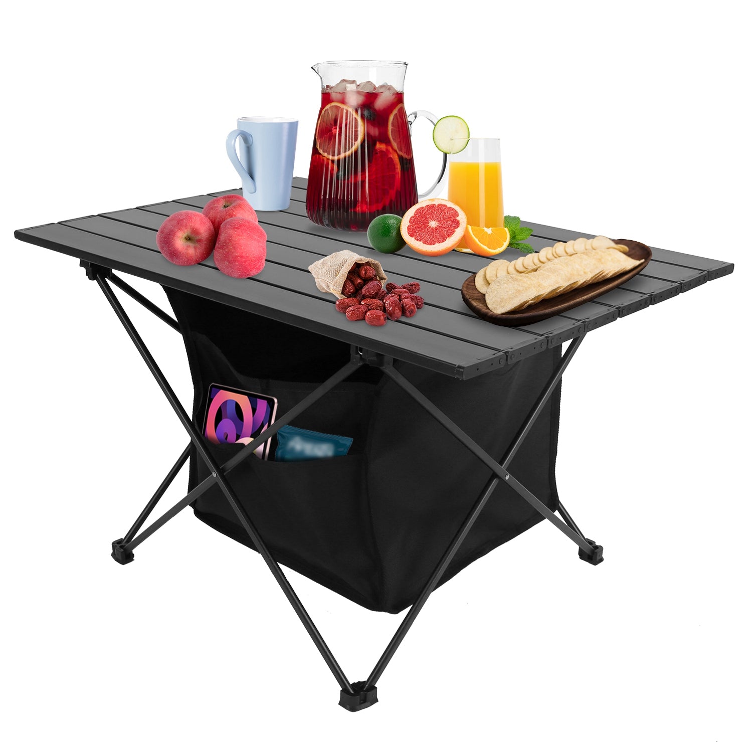 Foldable Aluminum Camping Table With Storage Basket And Carry Bag