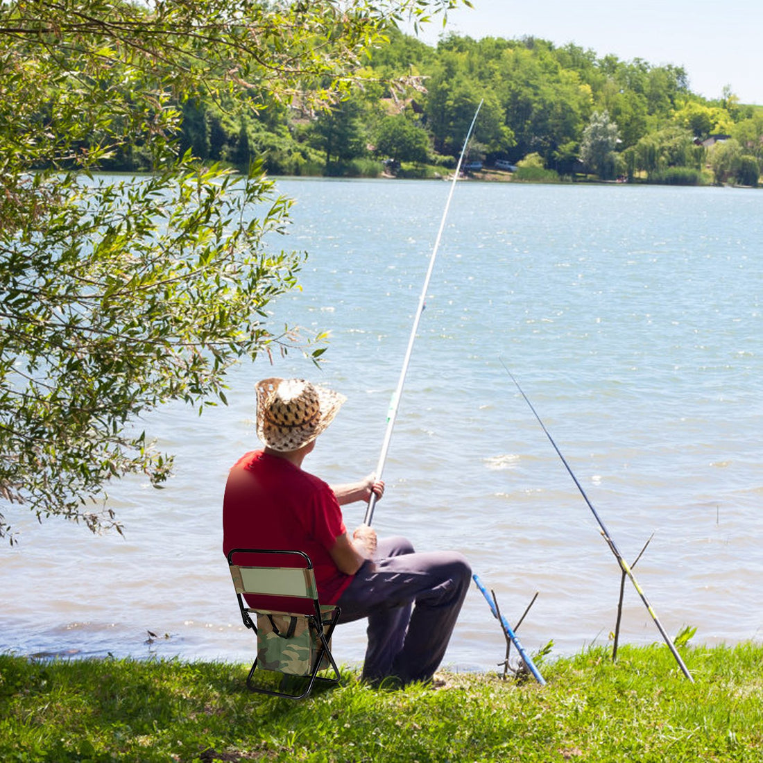 Foldable Fishing Chair With Backrest And Built-In Cooler Bag