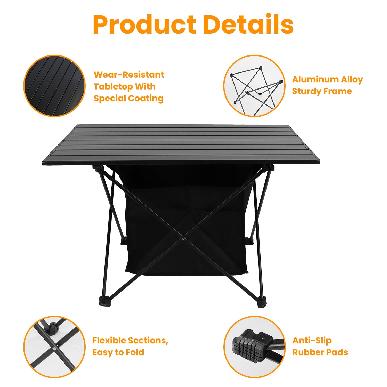 Foldable Aluminum Camping Table With Storage Basket And Carry Bag